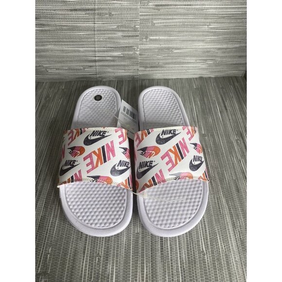 Nike Womens Benassi JDI Print White Black Lotus Pink Slip On Sandals Size‎ 11 - Picture 4 of 8